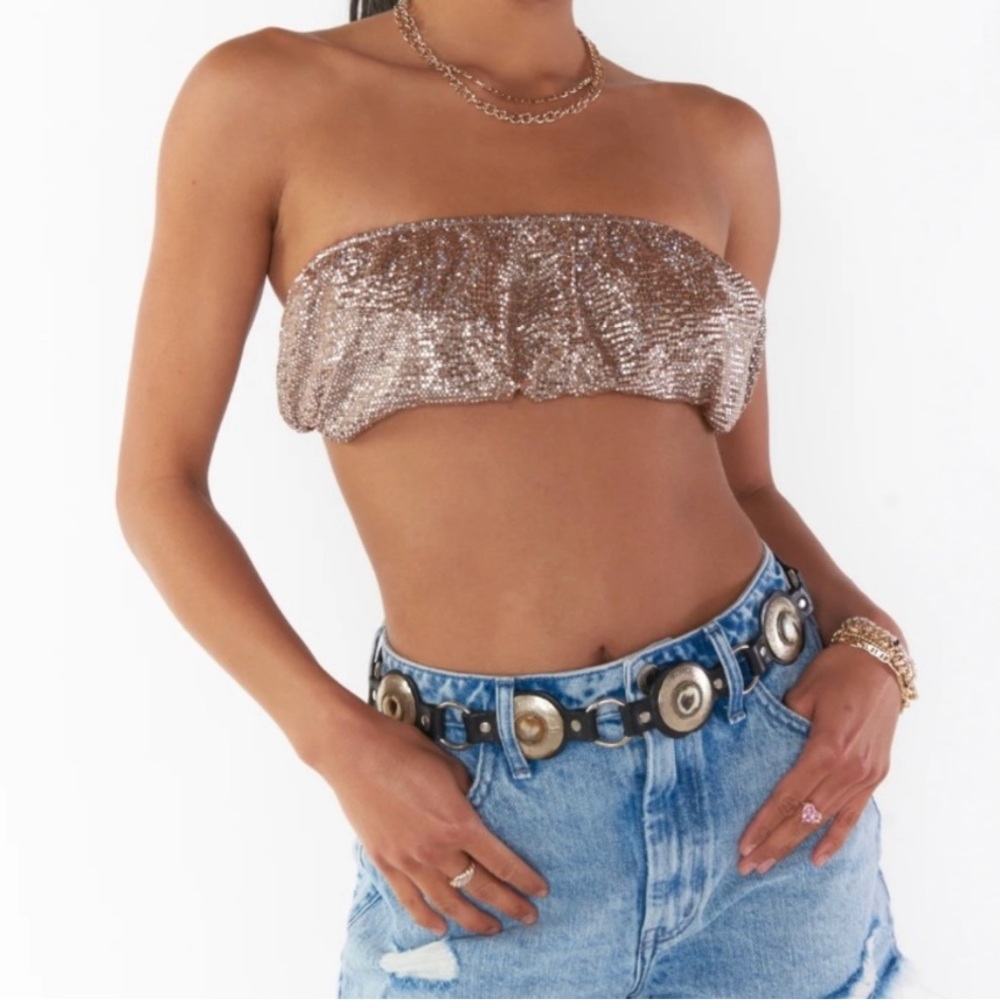 NWT‎ SHOW ME YOUR MUMU Gold Sequin Micro Tube Top Size L
